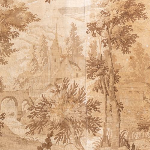 Null Grande tapisserie décorée d'un paysage et d'un château. Première moitié du &hellip;