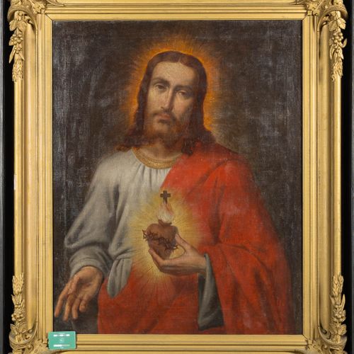 Null Peinture décorative "Christ au coeur sacré", huile sur toile.

Vers 1900.

&hellip;