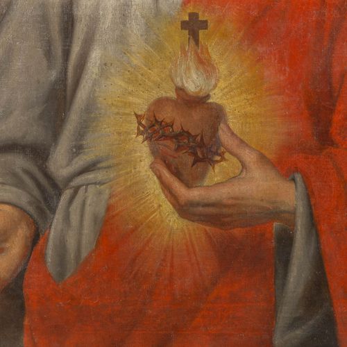 Null Peinture décorative "Christ au coeur sacré", huile sur toile.

Vers 1900.

&hellip;
