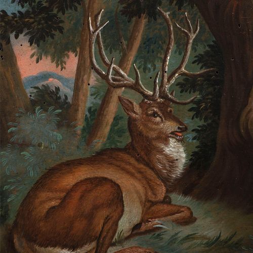 Johann Elias Ridinger (1698-1767), Attributed, Deer at Rest 夏日傍晚的风景，鹿在森林边缘休息。

木&hellip;