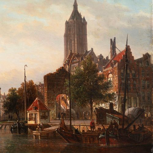 Elias Pieter Van Bommel, 1875, A View of Amsterdam Der niederländische Maler Eli&hellip;