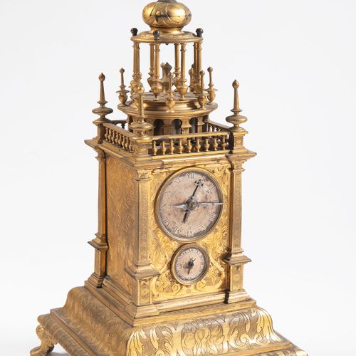 Heavy Brass Gilt Mantel Clock with Silver Plated Dials, 2nd half 19th century 重型&hellip;
