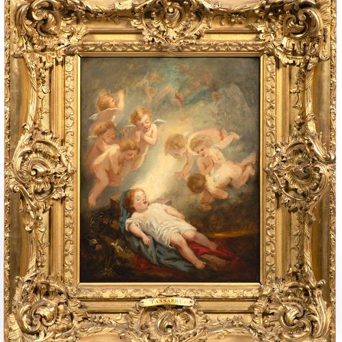Octave Tassaert, (1800 Paris – 1874 Paris), The Dreaming Baby Jesus 在一片树林中，一个身穿白&hellip;