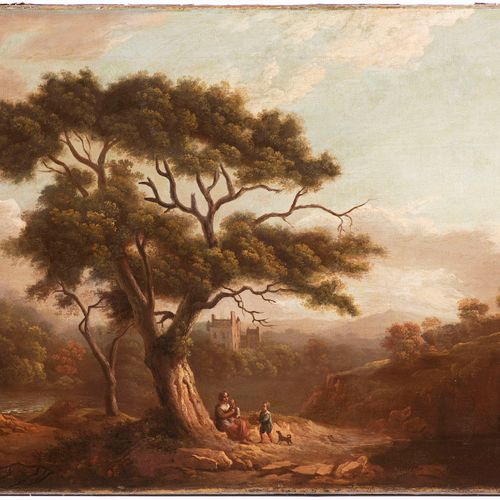 English painter of the 19th century, Landscape with Peasants and Rocks in the Ba&hellip;