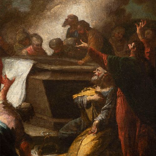 Austrian painter, circa 1734, Assumption of Madonna 马利亚死后，在天使的帮助下被带到了天堂。石棺周围的使徒们&hellip;