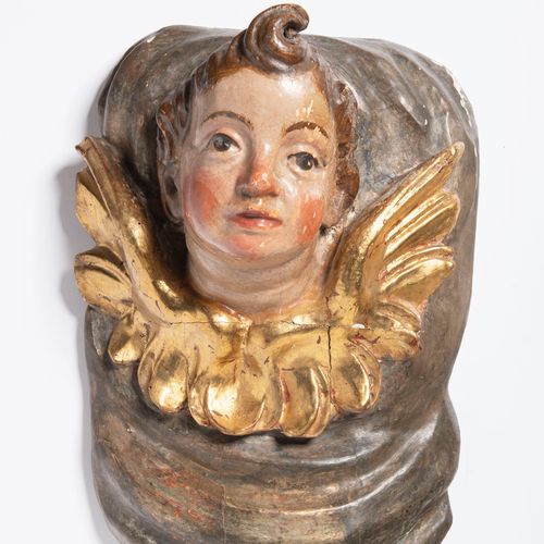 Wood Carved Angel's Head on Clouds, 18th century 木雕云上天使头像，18世纪

木头，雕刻，多色和镀金

34 &hellip;