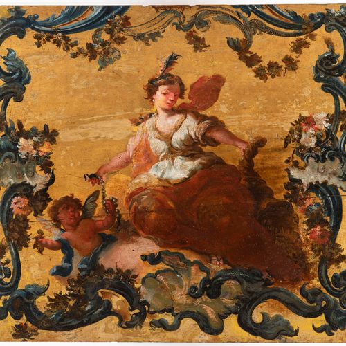 French painter 18th century, Pair of paintings, Venus and Cupid Deux panneaux en&hellip;