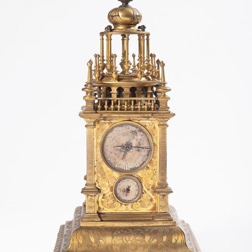 Heavy Brass Gilt Mantel Clock with Silver Plated Dials, 2nd half 19th century Re&hellip;