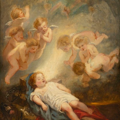 Octave Tassaert, (1800 Paris – 1874 Paris), The Dreaming Baby Jesus 在一片树林中，一个身穿白&hellip;