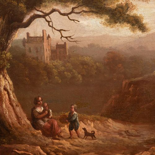 English painter of the 19th century, Landscape with Peasants and Rocks in the Ba&hellip;