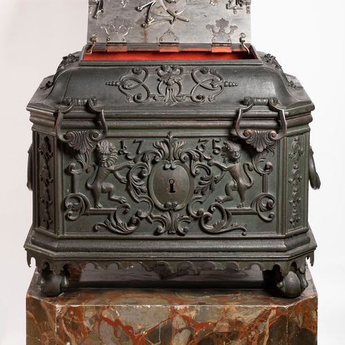 Museum-Quality Courtly Iron Chest with Original Base Dated 1735 The exterior of &hellip;