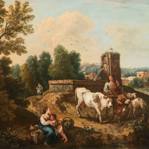 Pair of paintings by Francesco Zuccarelli (1702-1788) 1) Paysage avec une famill&hellip;