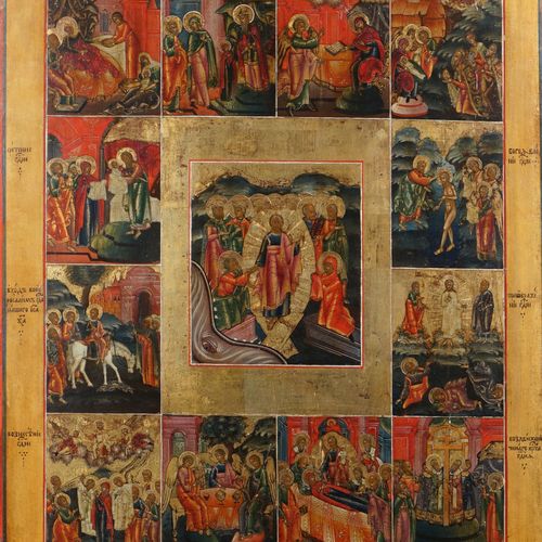 Null Russische Feiertagsikone, erste Hälfte 19. Jh., Abm. 52,5 x 41,5 cm, mit Ve&hellip;