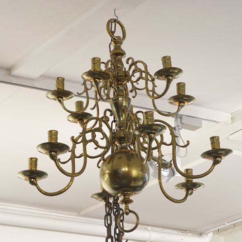 Null Lustre boule/chandelier en bronze, 19e siècle, l. 65 cm, diam. 45 cm.