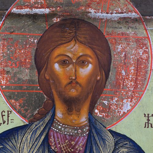Null Icono ruso, Cristo Pantocrátor, 2ª mitad del siglo XIX, dim. 22 x 18 cm, Pr&hellip;