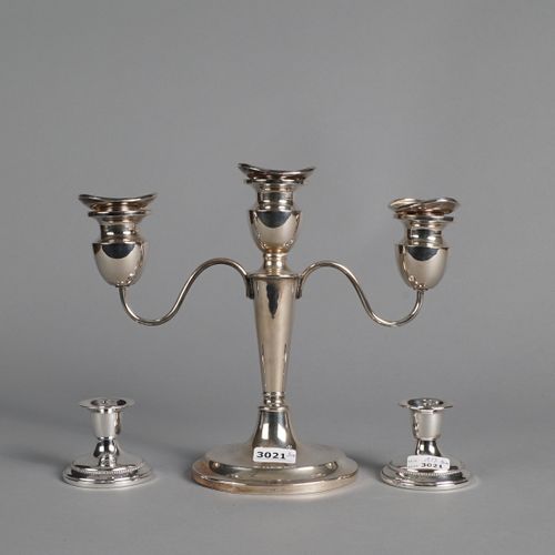 Null Three-armed silver candlestick, 830, with loose bobeches, weighted + Two Du&hellip;