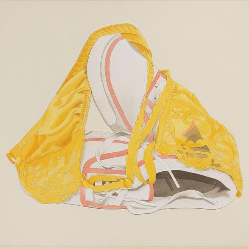 Tom Wesselmann Study for Sneakers and Yellow Bra (Cut Out), 1981, Matita e acril&hellip;