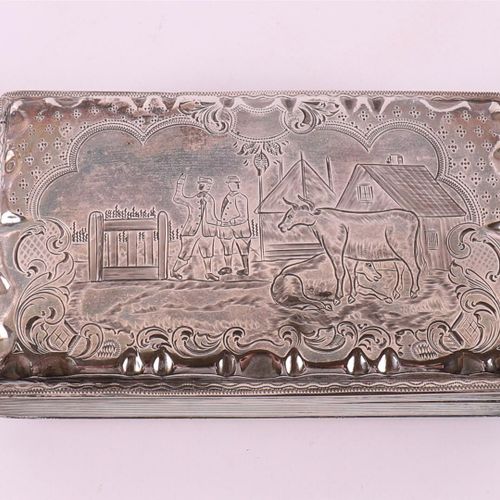 Null 银质长方形烟草盒，带铰链盖，年号为1869。