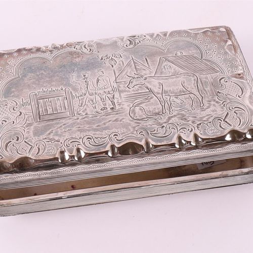 Null Caja de tabaco rectangular de plata con tapa abatible, letra del año 1869.