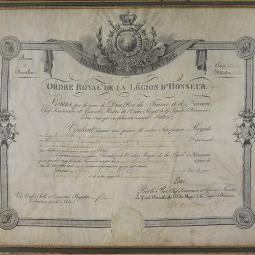 Null Diplôme de l' « Ordre royal de la Légion d'honneur », 1820.

Sur papier vél&hellip;