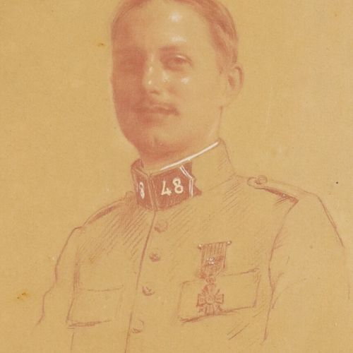 Null Dessin d'un officier du 48ème RA, dessin au crayon signé BRUNET et daté 191&hellip;