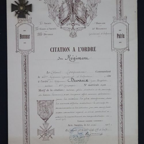 Null Citation à l'ordre du régiment avec croix de guerre

54 ème régiment territ&hellip;