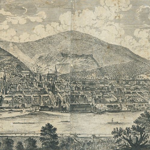 VEDUTEN - DEUTSCHLAND 维杜特 - 德国 海德堡。"海德堡"。从海利根山俯瞰内卡河，可以看到城堡和老城区。 铜版画，由J. U. Kraus&hellip;