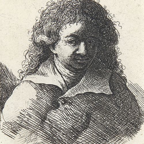 REMBRANDT - Kopien REMBRANDT - 复印件 一个卷发的年轻人的半身肖像。 根据伦勃朗1646年的作品绘制的蚀刻画。 版面上有伦勃朗的名&hellip;