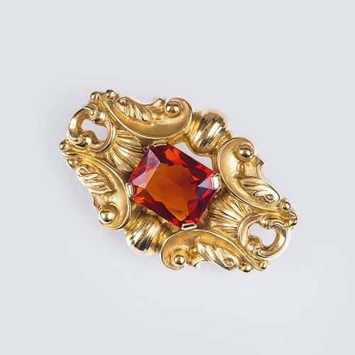 A Biedermeier Gold Brooch with Madeira Citrine. Mid 19th cent. 14 ct. Yellow gol&hellip;