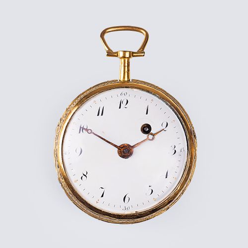 A Spindle Pocket Watch with fine Painting. Early 19th cent. Unmarked. Gilded Let&hellip;