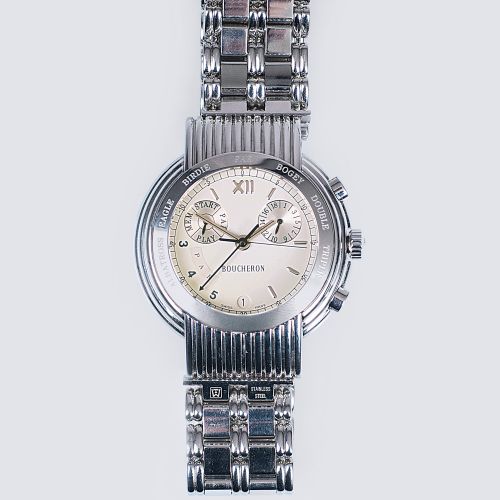 Boucheron est. 1858. A Gentlemen's Wristwatch 'Chronogolf'. 不锈钢。石英。白色表盘，刻度，罗马十二点&hellip;