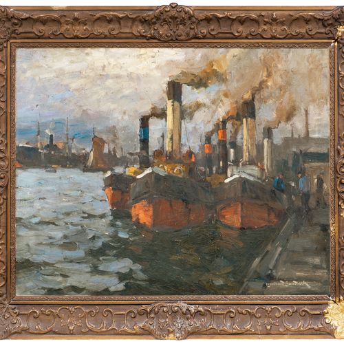 Leonhard Sandrock (Neumarkt 1867 - Berlin 1945). Tugboats. Huile/toile, 45,5 x 5&hellip;