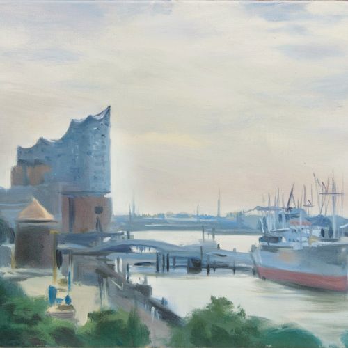 Till Warwas (Bremen 1962). View of Hamburg. Oil/canvas, 35 x 49,5 cm, lo. Ri. Si&hellip;