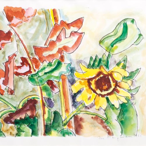 Ivo Hauptmann (Erkner 1886 - Hamburg 1973). Sun Flowers. 水彩画，37 x 45,5 cm, lo. R&hellip;