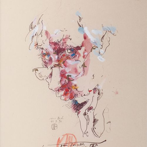 Horst Janssen (Hamburg 1929 - Hamburg 1995). Zum Folianten. 石版画上的水彩画，62 x 45厘米，左&hellip;