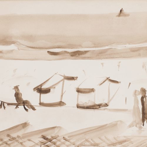 Ferdinand Schirren (Antwerpen 1872 - Brüssel 1944). On the Beach. Ca.1919年，水彩画，2&hellip;
