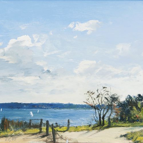 Ulf Petermann (Brunsbüttel 1950). On a Steep Coast. Olio/cartone, 24 x 29,5 cm, &hellip;