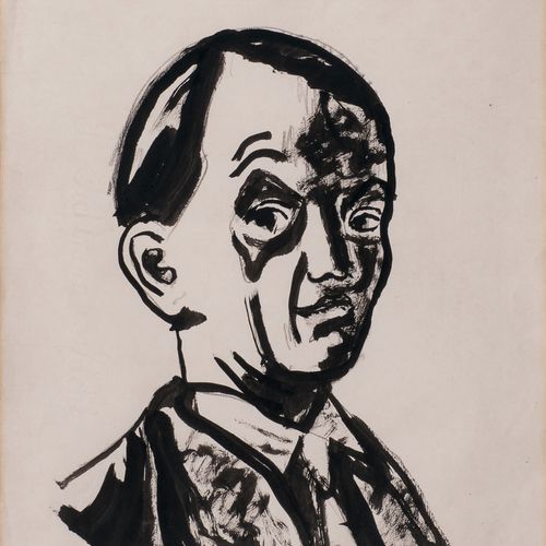 Ivo Hauptmann (Erkner 1886 - Hamburg 1973). Self Portrait. 水墨画，43 x 36厘米，有签名。伊沃-&hellip;