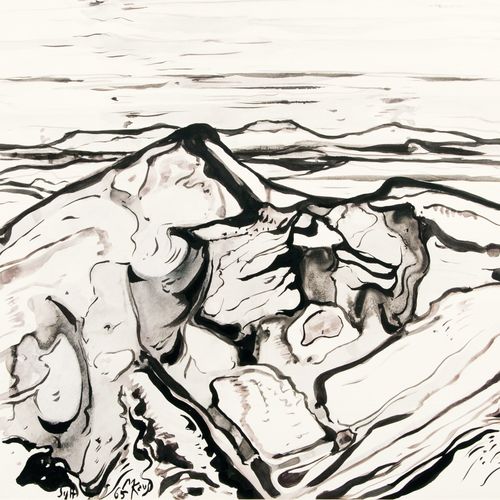 Max Kaus (Berlin 1891 - Berlin 1977). Dunes on Sylt. 笔墨画，64.5 x 76厘米，有 "Lo. Le. &hellip;
