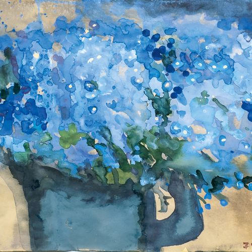 Klaus Fußmann (Velbert 1938). Flowers in a Jar. Gouache, 29,5 x 40,5 cm, o. Re. &hellip;