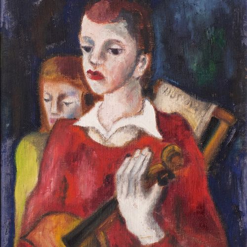 Otto Möller (Schmiedefeld/Thür. 1883 - Berlin 1964). Couple with Violin. Olio/te&hellip;