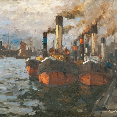 Leonhard Sandrock (Neumarkt 1867 - Berlin 1945). Tugboats. Oil/canvas, 45,5 x 57&hellip;