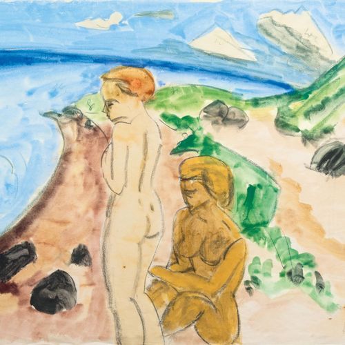Erich Heckel (Döbeln 1883 - Radolfzell/Bodensee 1970). On the Beach. 水彩、钢笔画和木炭，5&hellip;