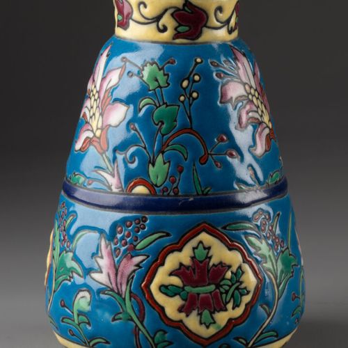 LOUVIERE Small truncated cone-shaped VASE with narrow neck 
Floral decoration on&hellip;