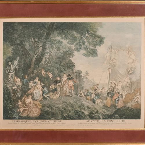 Null 仿照Jean-Antoine Watteau (1684-1721) 法国人的作品。"L'Embarquement Pour Cythere"，彩色雕&hellip;