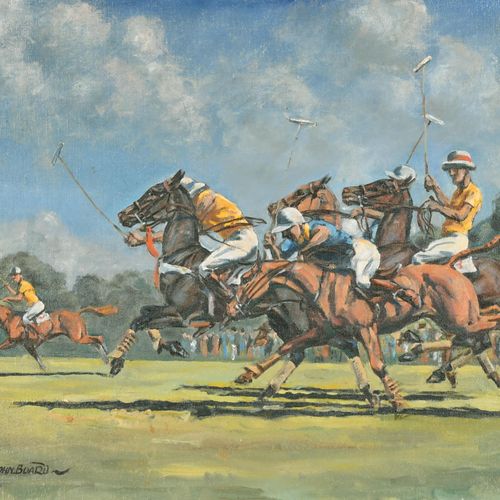 Null John Board (1895-1965) 英国。马球比赛》，艺术家板上的油画，已签名，16" x 20" (40.6 x 50.8cm)