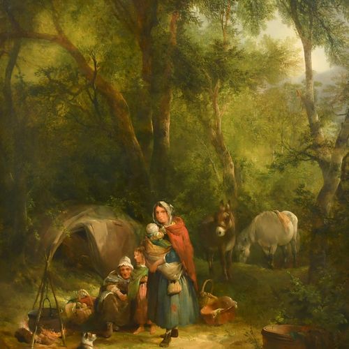 Null William Shayer (1787-1879), inglese. "Nella Nuova Foresta", olio su tela, i&hellip;