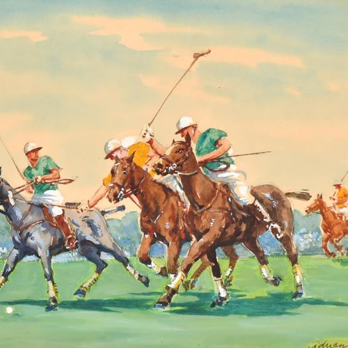 Null Adrian Hill (1895-1977) britannico. "Polo at Cowdray Park", acquerello, fir&hellip;