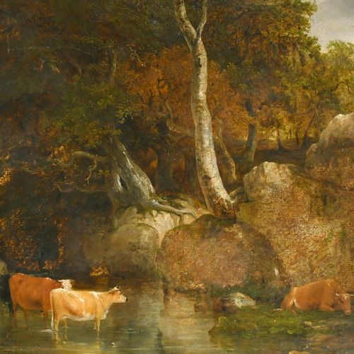 Null Circle of Thomas Gainsborough (1727-1788) British. Cattle in a Wooded River&hellip;