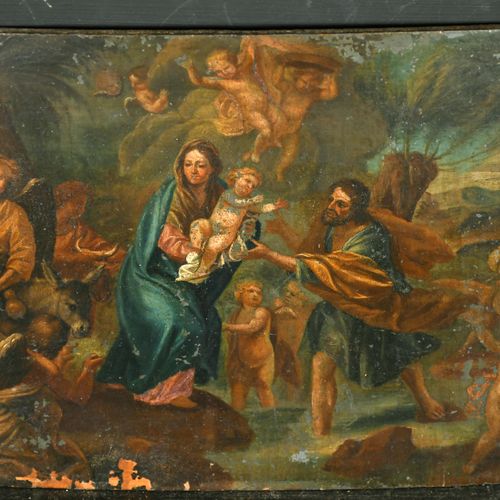 Null 18世纪意大利学校。圣母子与随从，板上油画，无框 7.5" x 9.25" (19 x 23.5cm)
